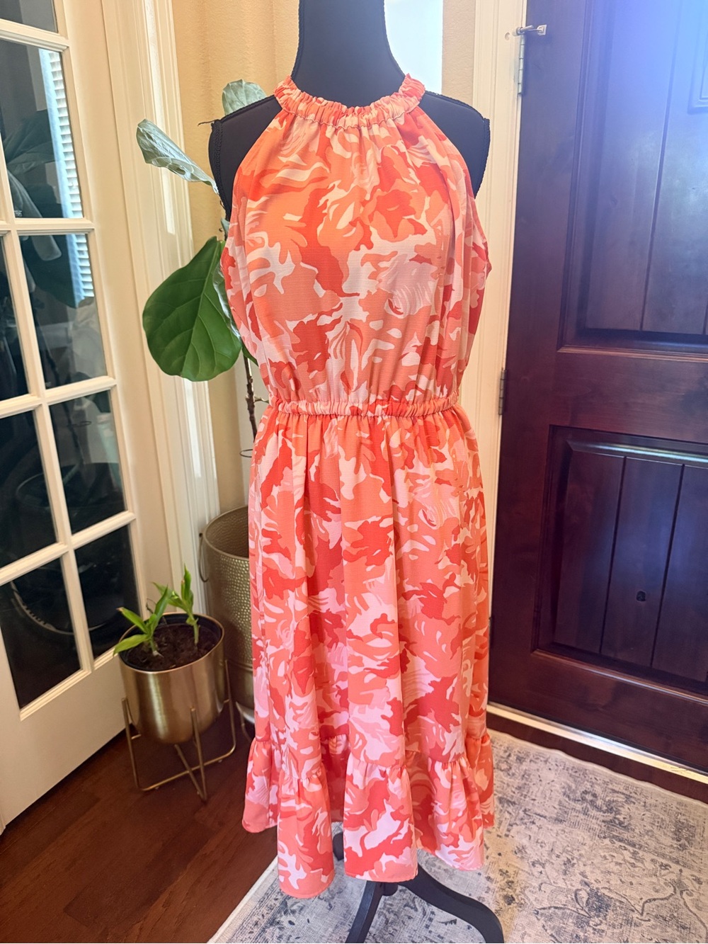 Nine West Women’s Fall Ready Coral, Halter, by Midi Dress Size L